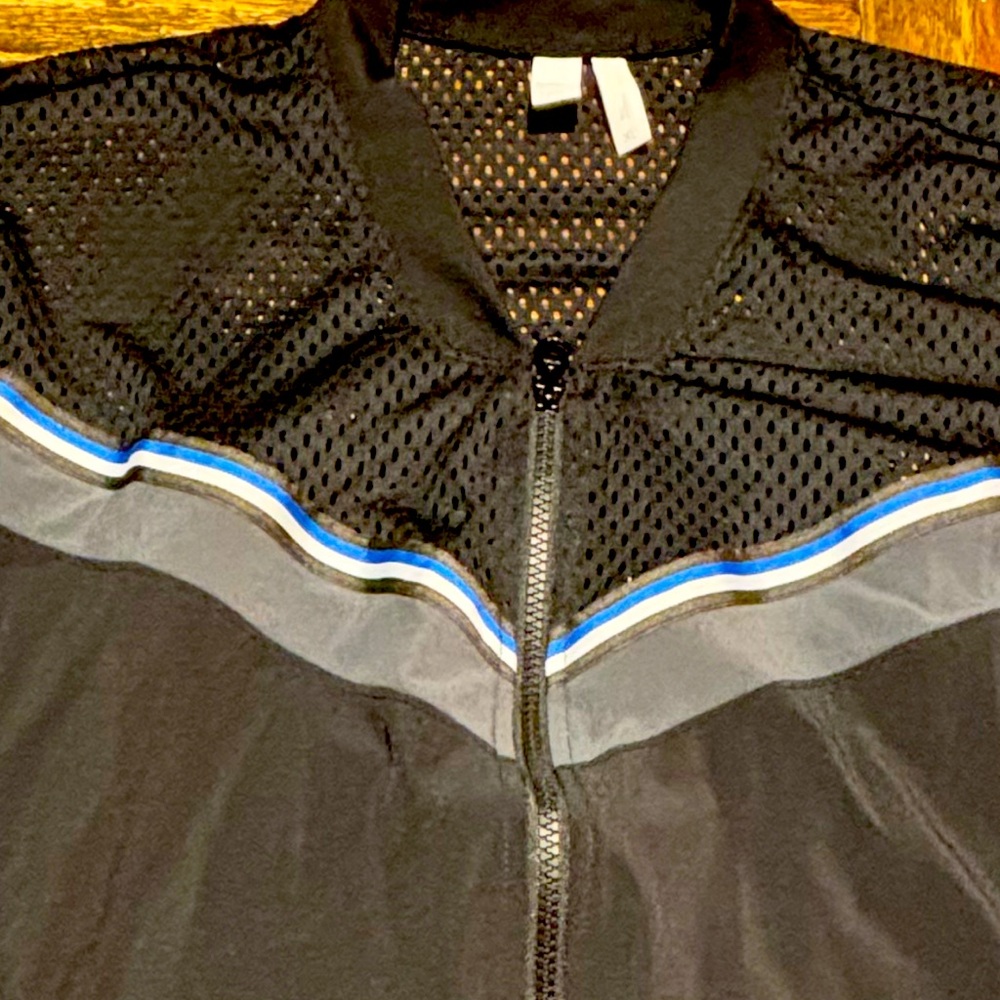 Zella Black Mesh Jacket with Blue and Gray Stripes
